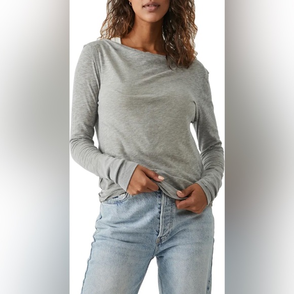 FREE PEOPLE Women’s Kimmi Long Sleeve Top Heather Gray color-SIZE X-Small - Picture 7 of 12